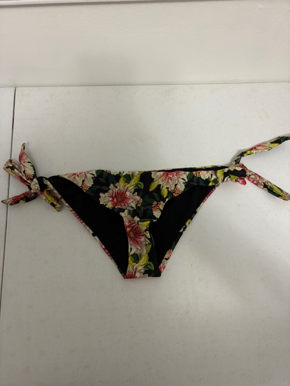 ASOS Floral Black Tie-Side Bikini Bottoms